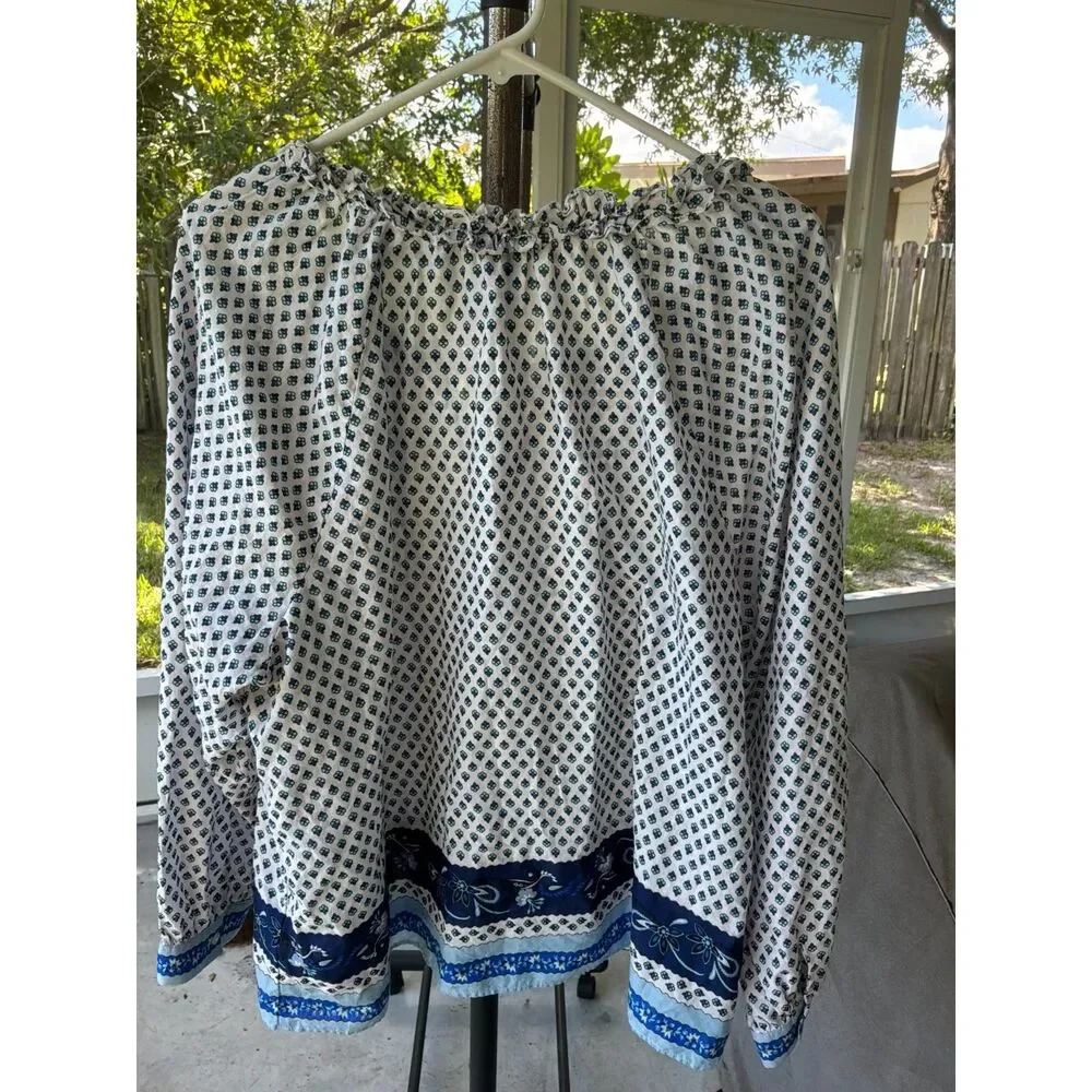 Sz 2X J.Crew 100% Lightweight Cotton Ruffle Neck Tie Blouse Work Career Church